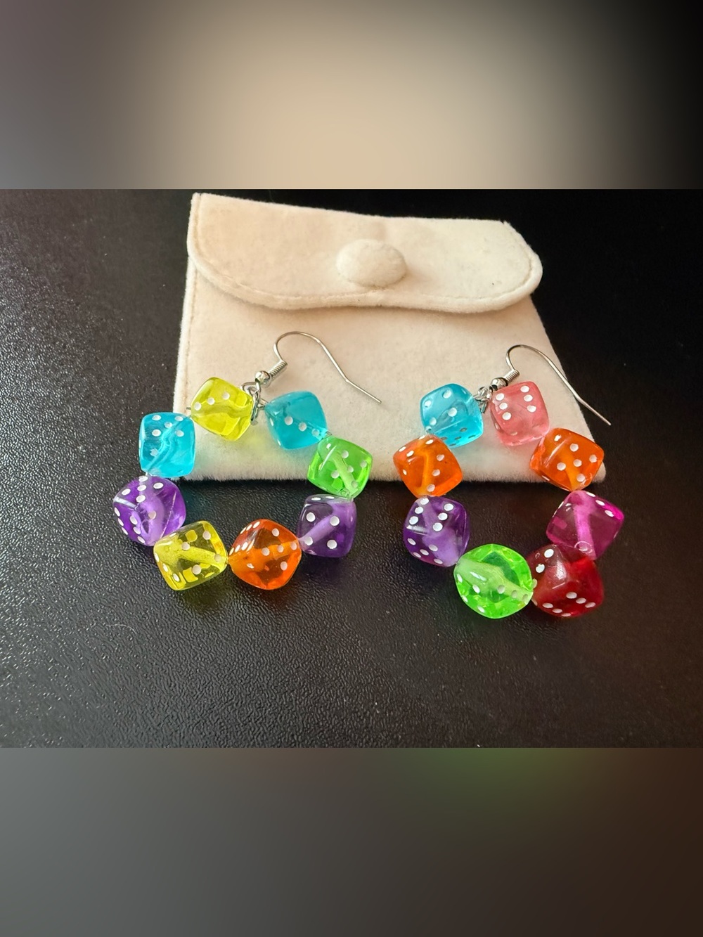 Y2K Rainbow Translucent Dice Hoop Dangle Earrings 🎲✨